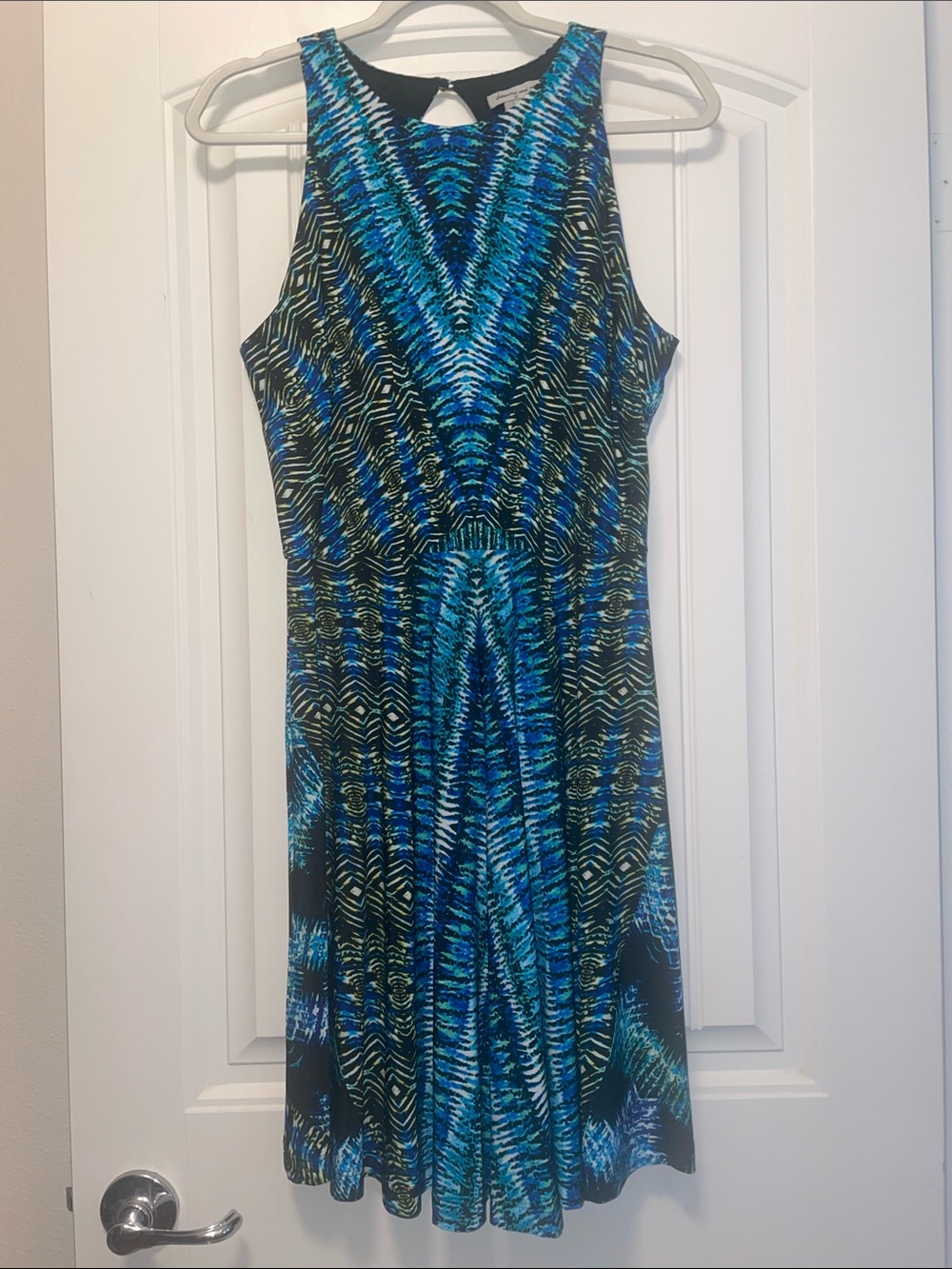 Danny & Nicole summer dress sleeveless fit flare Blue Black  blue print  medium